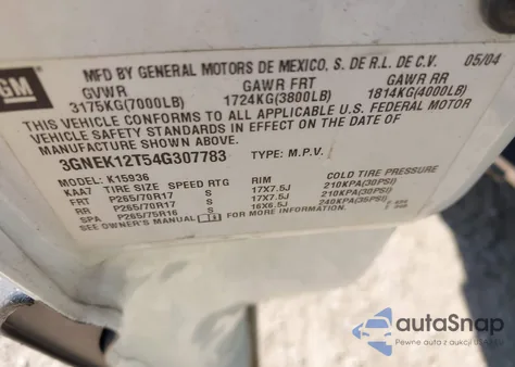 2004 Chevrolet Avalanche 1500 z USA, uszkodzony, nr VIN 3GNEK12T54G307783